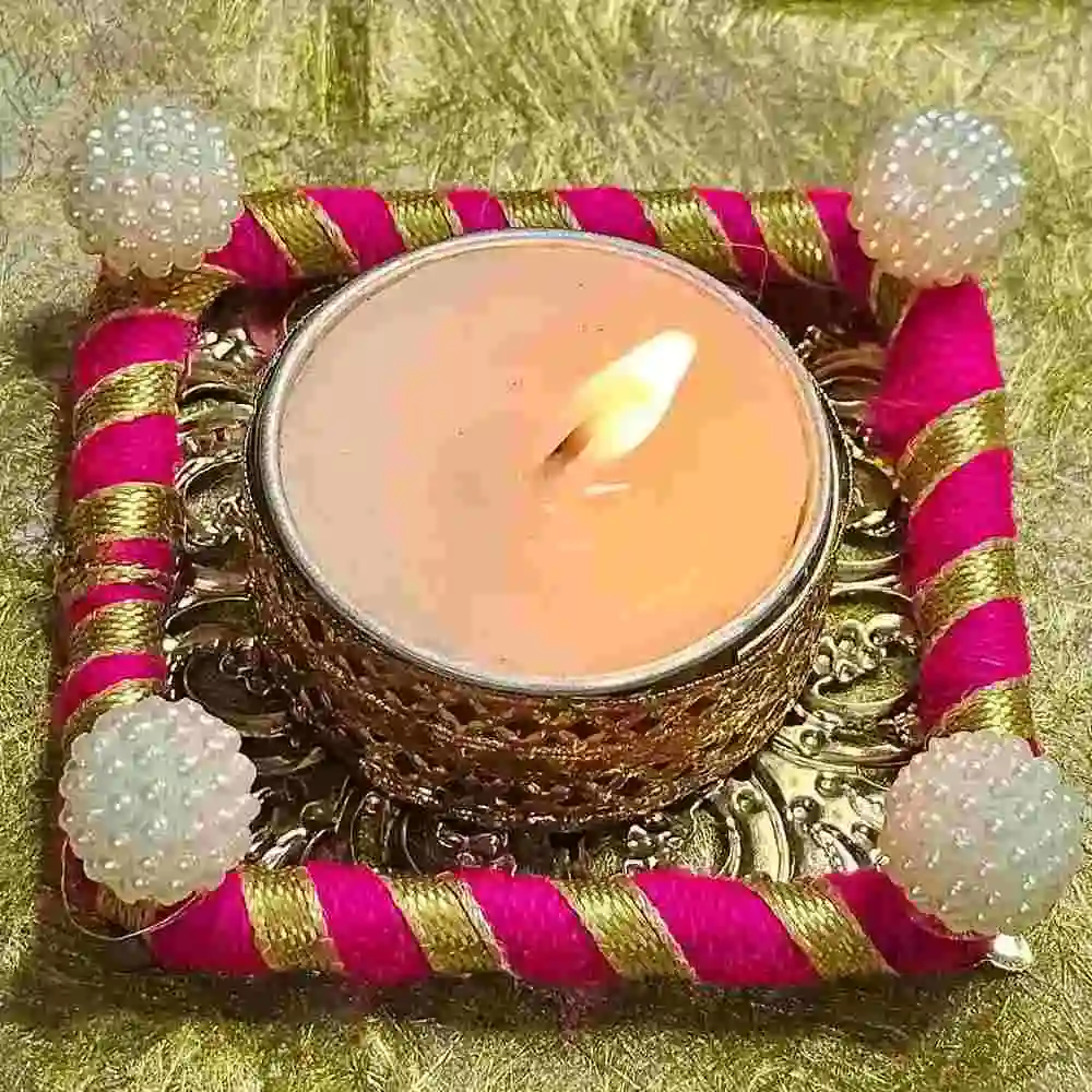 Designer square pearl T light holder for gifting